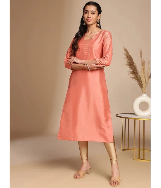 Janasya Silk Blend Solid Straight Womens Kurti - Peach ( Pack of 1 ) - None