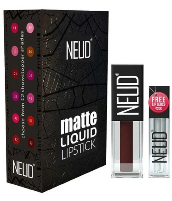 NEUD Matte Liquid Lipstick Espresso Twist with Jojoba Oil, Vitamin E and Almond Oil - Smudge Proof 12-hour Stay Formula with Free Lip Gloss - 1 Pack