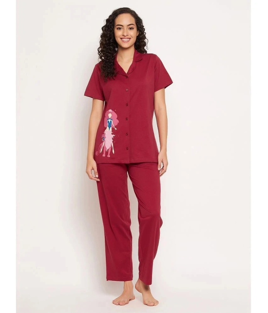 Clovia - Maroon Cotton Womens Nightwear Nightsuit Sets ( Pack of 1 ) - None