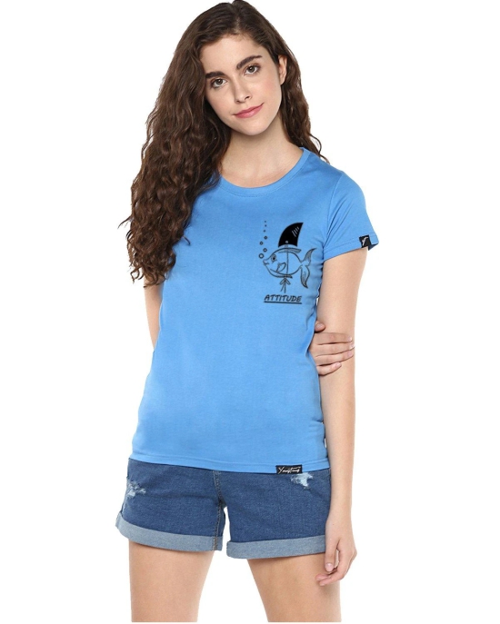 Womens Half Sleeve Fish Printed Blue Color Tshirts-Blue / X Large / 100% Bio Wash Cotton