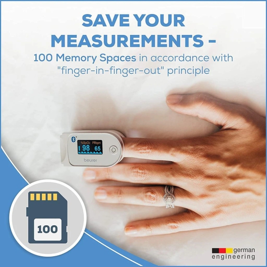 Beurer PO60 Pulse Oximeter with Bluetooth and Health Manager App, 5 Years Warranty