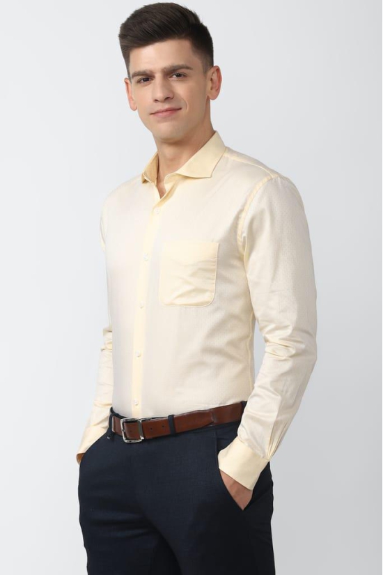 Men Beige Slim Fit Formal Full Sleeves Formal Shirt