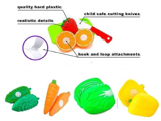 Fratelli Play Food Realistic Vegetables Cut Set with Cutting Board & Knife Toy for Kids,Multicolor(5ps Vegetables,Chopping Board & Knife Toy) - Multi-Color