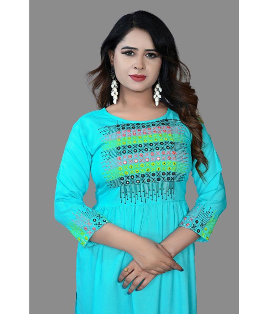 haya fashion - Turquoise Rayon Women's Straight Kurti ( Pack of 1 ) - None