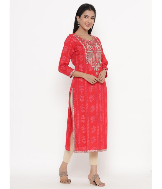 KIPEK - Red Rayon Women's Straight Kurti ( Pack of 1 ) - None