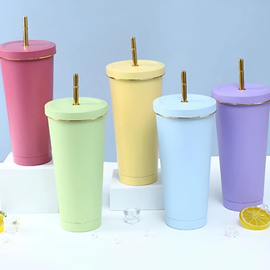 Tumbler With Golden Straw-Purple