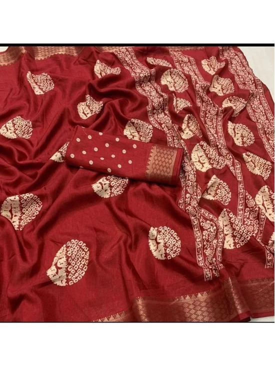 Bhuwal Fashion Cotton Printed Saree With Blouse Piece - Red ( Pack of 1 ) - Red