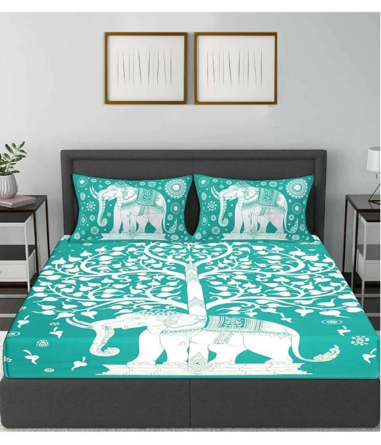 FrionKandy Living Cotton Abstract Double Bedsheet with 2 Pillow Covers - Turquoise - Turquoise