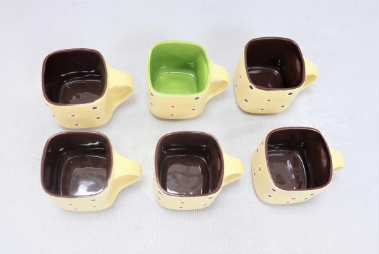 Khurja Pottery Cup Multi Color Square Shape 6 Pc Set