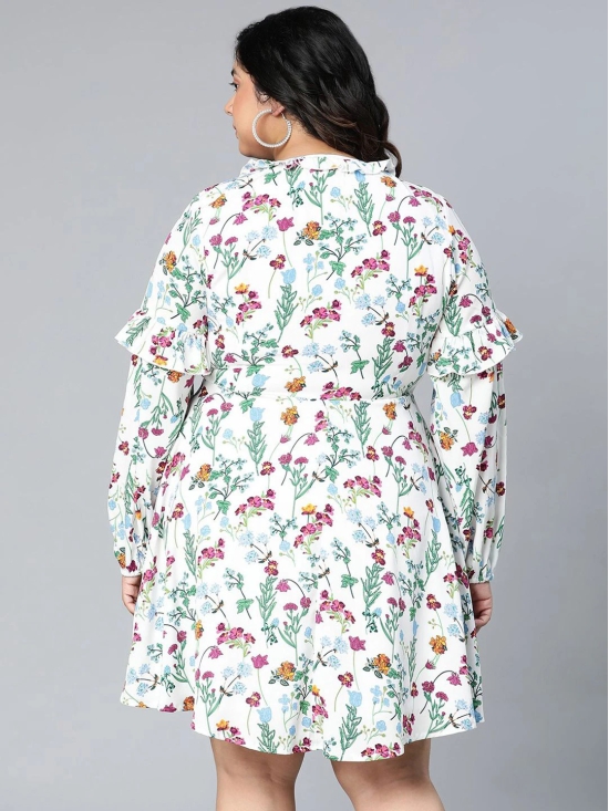 Oxolloxo White Plus Size Floral Satin A-Line Dress