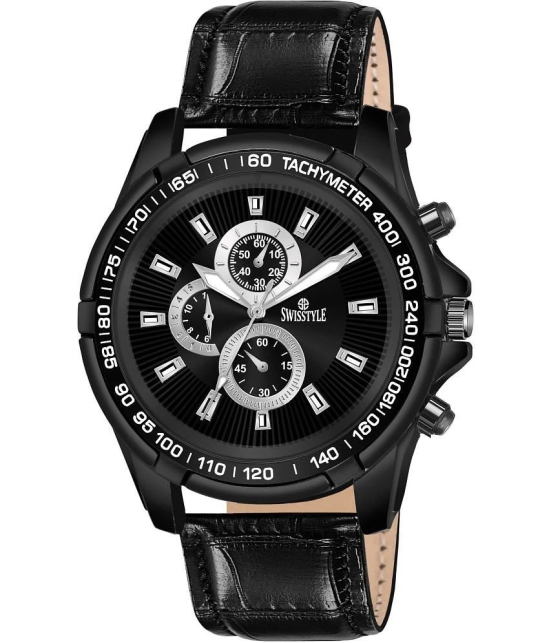 Swisstyle Black Leather Analog Mens Watch