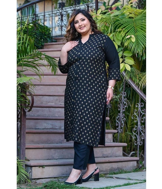 PrettyPlus by Desinoor.com Rayon Printed Front Slit Womens Kurti - Black ( Pack of 1 ) - None