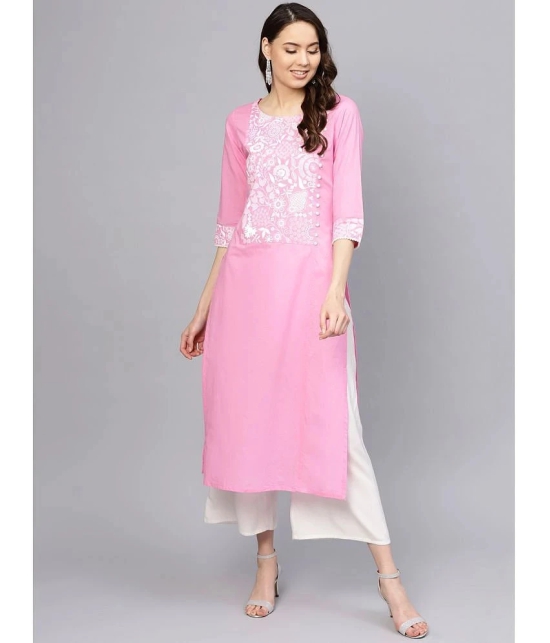 Varanga Cotton Printed Straight Womens Kurti - Pink ( Pack of 1 ) - None