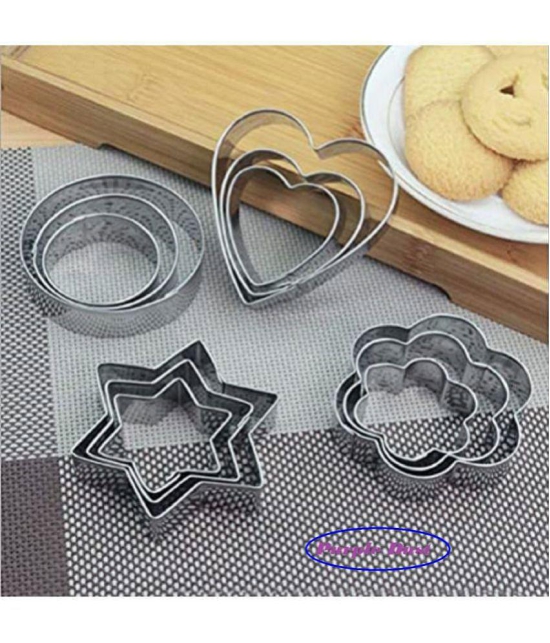 purple dust - Silver Stainless Steel 12 Pcs of Cookie Cutter ( Set of 4 ) - Silver