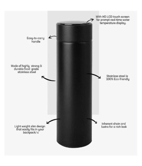 PEGIFT LED Touch Water Bottle with Temperature Display Steel Flask - 500 ml - Black