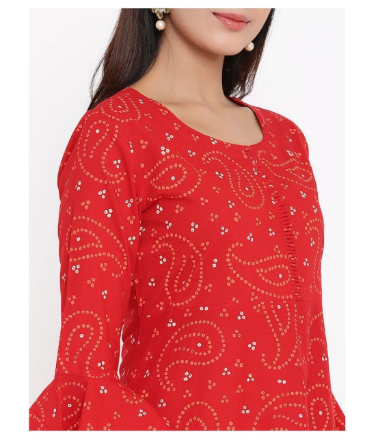 Kbz - Red Cotton Women's Flared Kurti ( Pack of 1 ) - XL