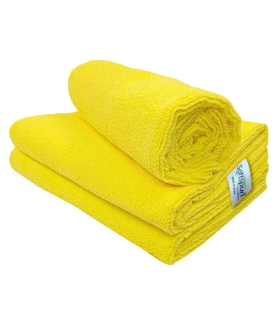 SOFTSPUN Microfiber Cloth - 3 pcs - 40x60 cms - 340 GSM Yellow - Thick Lint & Streak-Free Multipurpose Cloths - Automotive Microfibre Towels for Car Bike Cleaning Polishing Washing & Detaili