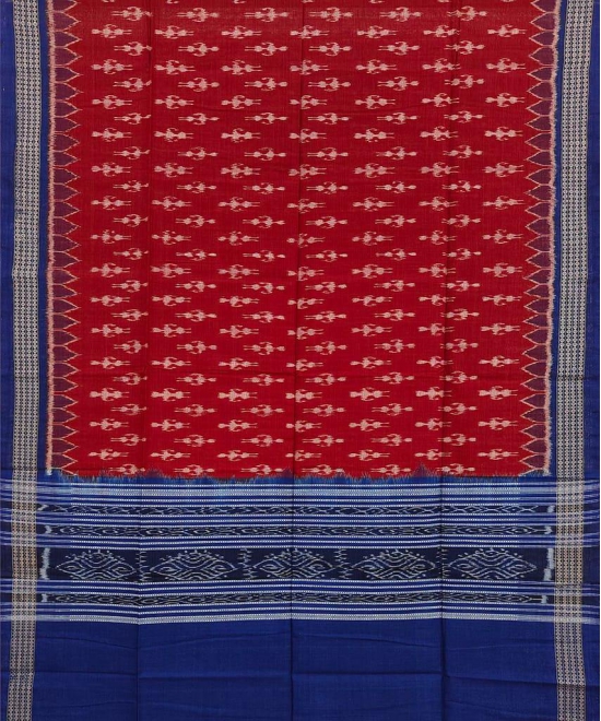 Maroon Blue Sambalpuri Handwoven Single Ikat Cotton Dupatta