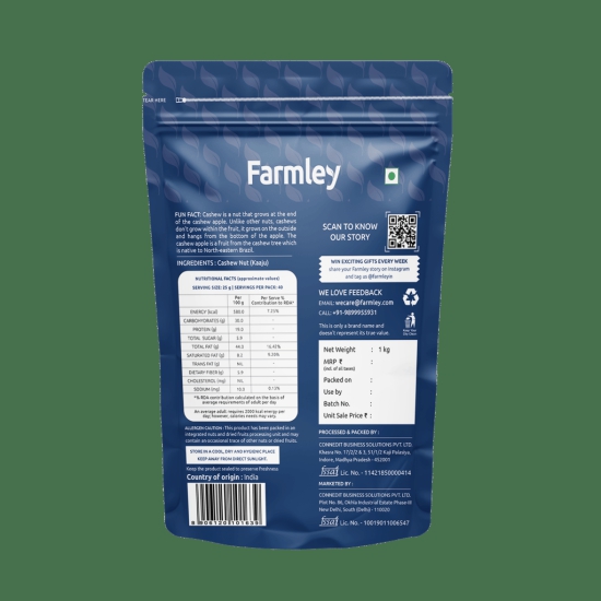 Farmley Premium (Kaju) Cashews  (1 Kg)