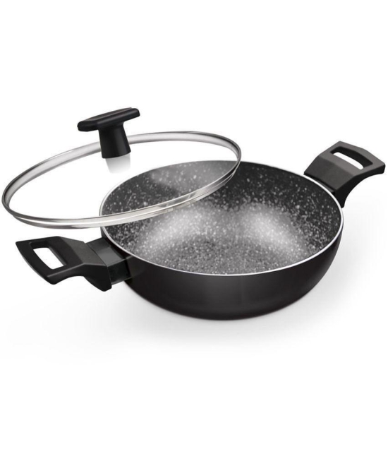 Milton Pro Cook Granito Induction Kadhai With Glass Lid, 28 cm / 4.1 Litre, Black