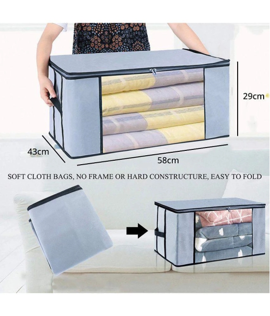 HOMETALES Non-Woven Cloth Storage / Organizer with Transparent Window,Grey (2U)