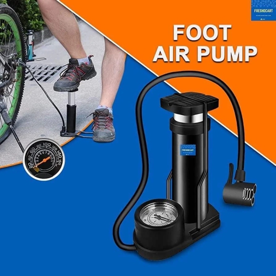 Uttamrobotics Black Foot Pump Aluminum + ABS Portable Foot Activated Foot Air Pump for car and Bike Bicycle