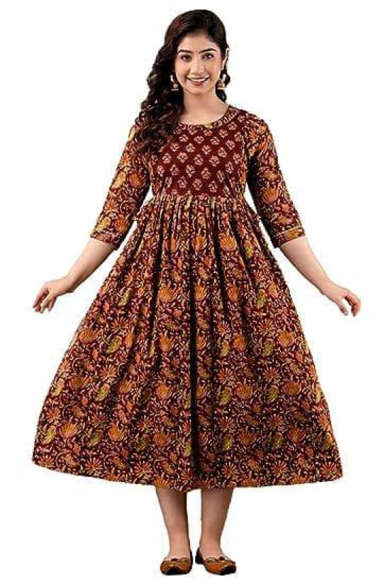 KASHVI Creation Women's Cotton Floral Printed Maternity Feeding Kurti -Maroon