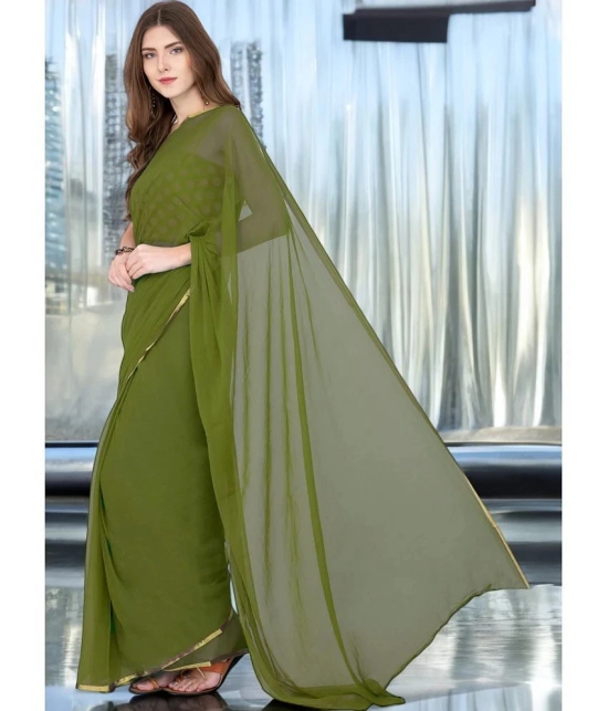 clafoutis Chiffon Solid Saree Without Blouse Piece - Olive ( Pack of 1 ) - Olive