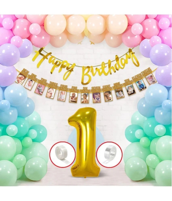 Zyozi Birthday Set,Birthday Decoration Items-Including Happy Birthday Banner,Milestone Banner,Multicolor Balloons,Foil Balloons & Glue dot (Pack of 55) - Multicolor