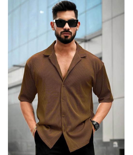 clafoutis Polyester Regular Fit Self Design Half Sleeves Men's Casual Shirt - Brown ( Pack of 1 ) - None