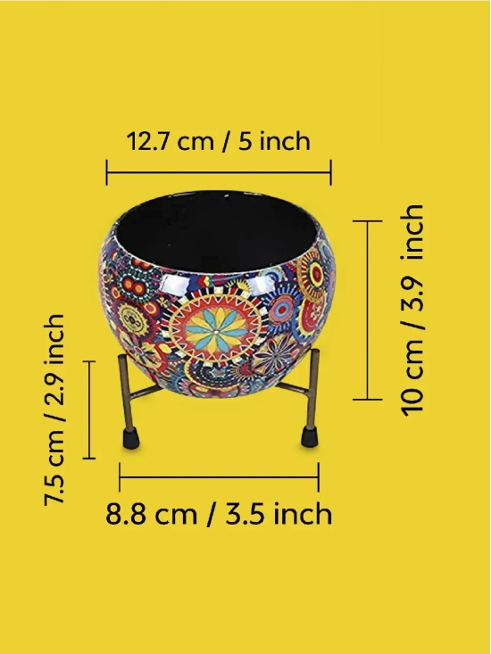 Decorative Stylish Printed Metal Planter With Tripod Metal Stand