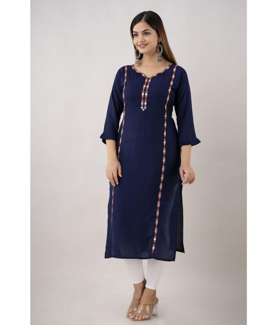 Kapadia - Navy Rayon Womens Straight Kurti ( Pack of 1 ) - None