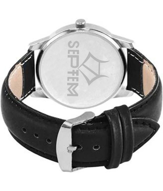 Septem Black Leather Analog Mens Watch