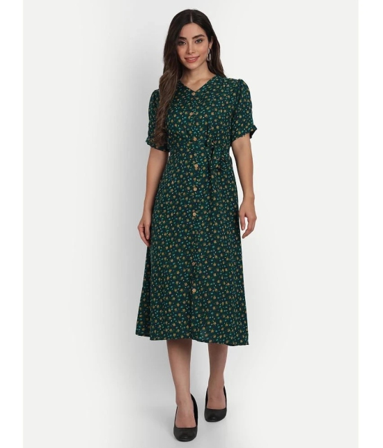 gufrina Cotton Blend Printed Midi Womens Fit & Flare Dress - Green ( Pack of 1 ) - None