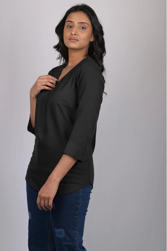 V neck top for women western party wear with button Black Striped V-Neck Top (OTL-TPS1063)-Black / XL