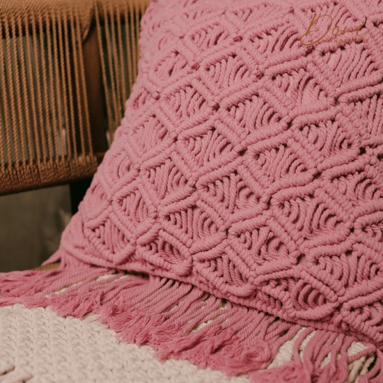 Pink Macrame Cushion Cover