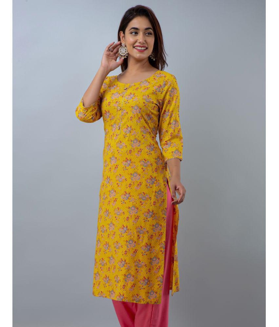 Doriya Rayon Printed 3/4th Sleeves Straight Yellow Kurti Single - None