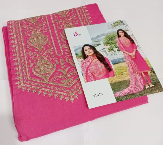 Cerise Pink Chanderi Cotton Embroidered Indian Churidar Suit ( Unstiched)