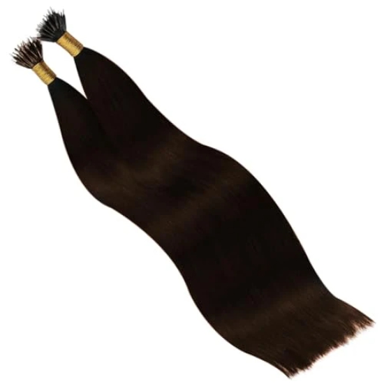 RefynHair - 26 Inch Nano Permanent Hair Extensions | MediumBrown | Natural Straight Texture | Set of 25