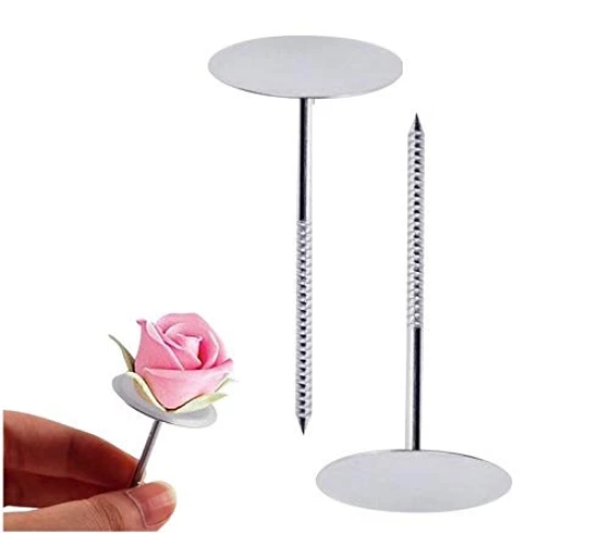 2pcs Cake Decorating Nails Stainless Steel Piping Nail 3D Rose Flower Maker Piping Bottom Tray Ice Cream Flowers Cake Decoration Tool