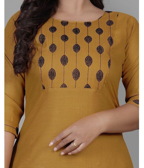 RIAANA Cotton Blend Printed Straight Women''s Kurti - Mustard ( Pack of 1 ) - None