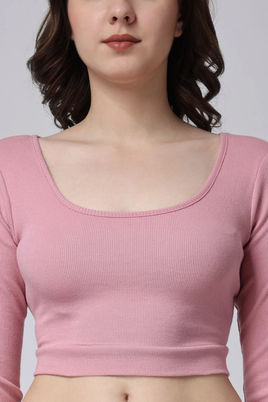 Womens Pink Ribbed Crop Gym Top-S / Pink