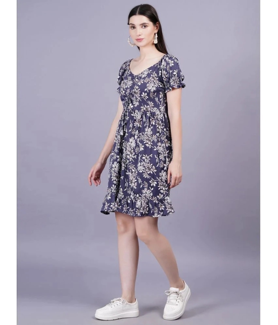 HIGHLIGHT FASHION EXPORT Rayon Printed Above Knee Womens Fit & Flare Dress - Navy Blue ( Pack of 1 ) - None