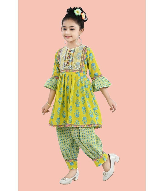 Arshia Fashions Green Cotton Blend Girls Patiala Kurta Set ( Pack of 1 ) - None