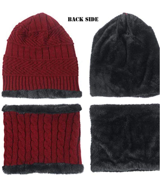 GuysNGirls - Red Woollen Womens Cap ( Pack of 2 ) - Red