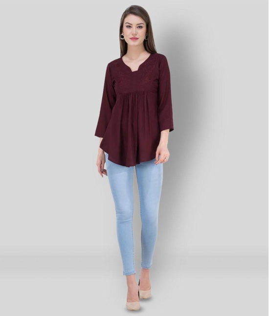 SAAKAA - Maroon Rayon Women's A-Line Top ( Pack of 1 ) - S