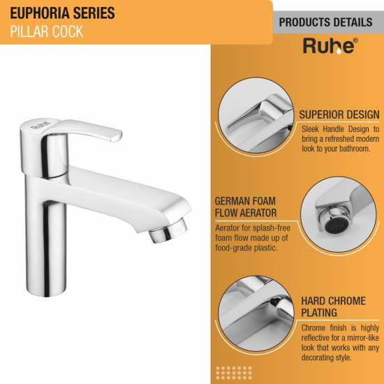 Euphoria Pillar Tap Brass Faucet- by Ruhe®