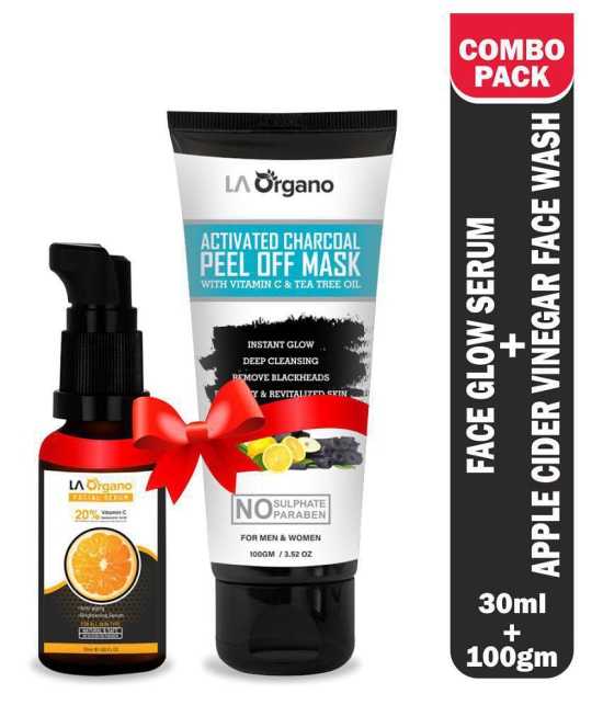 LA Organo Vitamin C Face Serum with 20% Vit C, 30ml & Activated Charcoal Peel Off Mask, 100g For Skin Brightening Combo