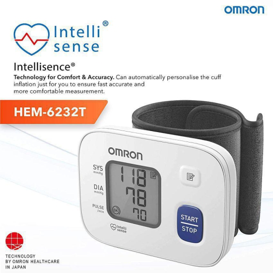 Omron HEM 6161 Fully Automatic Wrist Blood Pressure Monitor with Intellisense Technology, Cuff Wrapping Guide and Irregular Heartbeat Detection for Most Accurate Measurement (White)