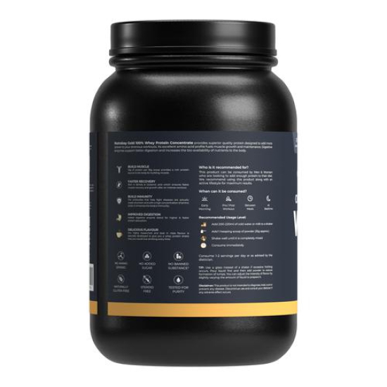 Nutrabay Gold 100% Whey Protein Concentrate with Digestive Enzymes - 25g Protein, 5.3g BCAA, 3.9g Glutamic Acid - 1Kg, Café Mocha